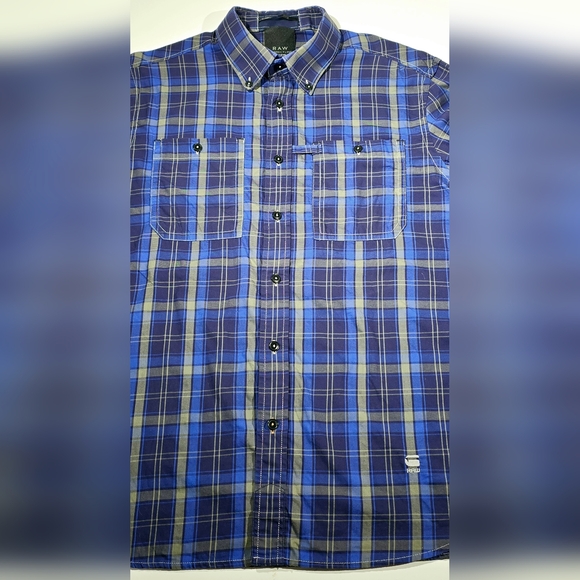 G-Star Raw Correct Line Plaid Button Down Gray Blue Shirt Men Large - Picture 8 of 8